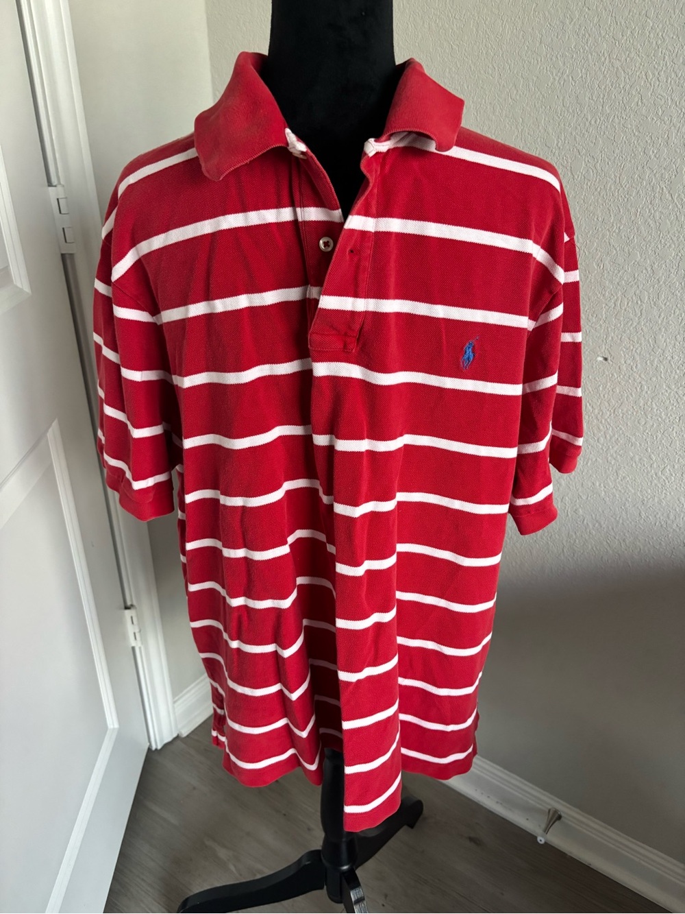 Vintage Polo Ralph Lauren Men’s Red and White Striped Polo Size 2X Big